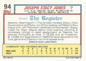 1992 Topps Major League Debut 1991 #94 Stacy Jones Back