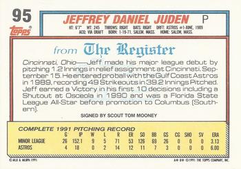 1992 Topps Major League Debut 1991 #95 Jeff Juden Back