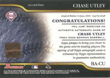 2002 Bowman - Autographs #BA-CU Chase Utley Back