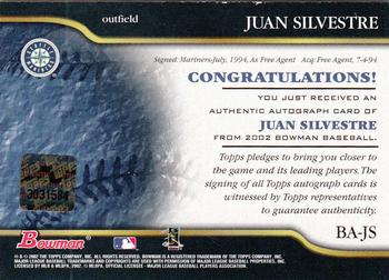 2002 Bowman - Autographs #BA-JS Juan Silvestre Back