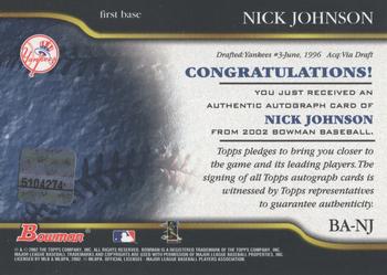 2002 Bowman - Autographs #BA-NJ Nick Johnson Back