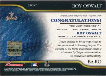 2002 Bowman - Autographs #BA-RO Roy Oswalt Back