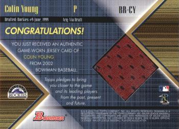 2002 Bowman - Game-Used Relics #BR-CY Colin Young Back