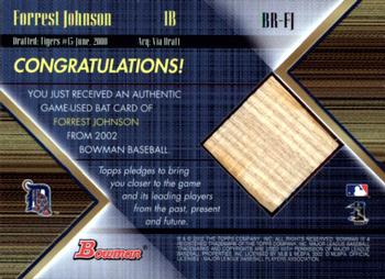 2002 Bowman - Game-Used Relics #BR-FJ Forrest Johnson Back