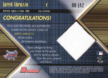 2002 Bowman - Game-Used Relics #BR-JA2 Jared Abruzzo Back