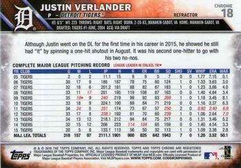 2016 Topps Chrome - Refractor #18 Justin Verlander Back