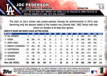 2016 Topps Chrome - Refractor #58 Joc Pederson Back
