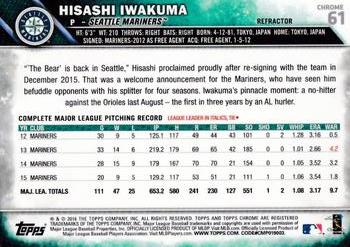 2016 Topps Chrome - Refractor #61 Hisashi Iwakuma Back