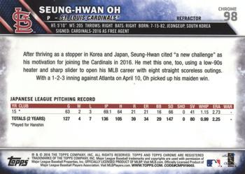 2016 Topps Chrome - Refractor #98 Seung-Hwan Oh Back