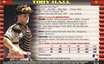 2002 Bowman - Gold #6 Toby Hall  Back