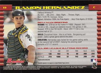 2002 Bowman - Gold #13 Ramon Hernandez  Back