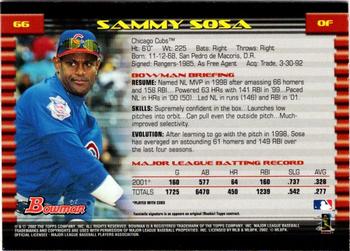 2002 Bowman - Gold #66 Sammy Sosa  Back