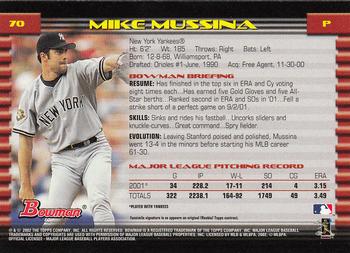 2002 Bowman - Gold #70 Mike Mussina  Back
