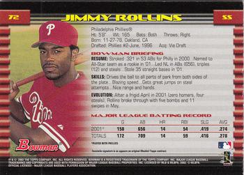 2002 Bowman - Gold #72 Jimmy Rollins  Back