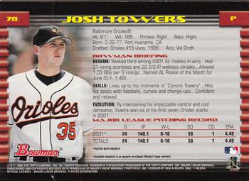 2002 Bowman - Gold #78 Josh Towers  Back