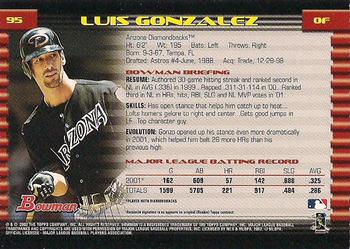 2002 Bowman - Gold #95 Luis Gonzalez  Back