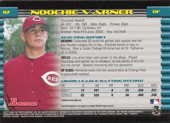 2002 Bowman - Gold #117 Noochie Varner  Back