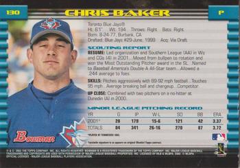 2002 Bowman - Gold #130 Chris Baker  Back