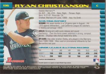 2002 Bowman - Gold #136 Ryan Christianson  Back