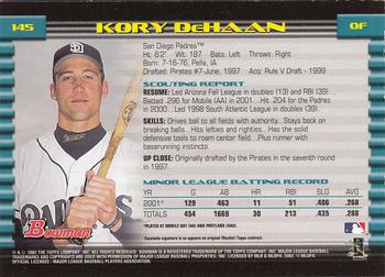2002 Bowman - Gold #145 Kory Dehaan  Back