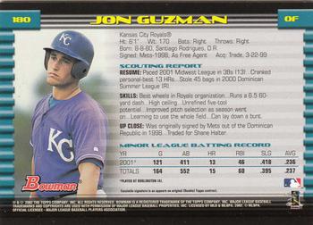 2002 Bowman - Gold #180 Jon Guzman  Back