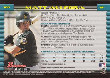 2002 Bowman - Gold #183 Matt Allegra  Back