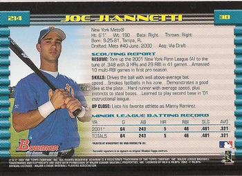 2002 Bowman - Gold #214 Joe Jiannetti  Back