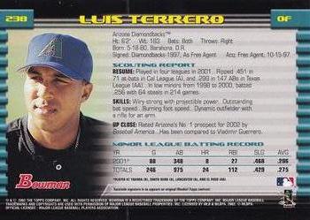 2002 Bowman - Gold #238 Luis Terrero  Back