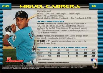 2002 Bowman - Gold #245 Miguel Cabrera  Back