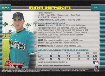 2002 Bowman - Gold #270 Rob Henkel  Back