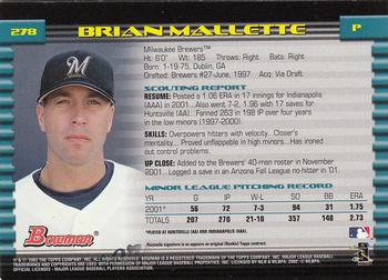 2002 Bowman - Gold #278 Brian Mallette  Back
