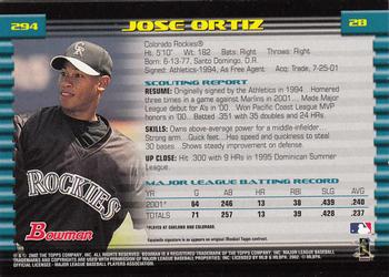2002 Bowman - Gold #294 Jose Ortiz  Back