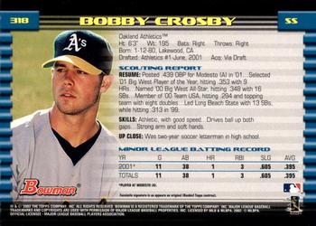 2002 Bowman - Gold #318 Bobby Crosby  Back