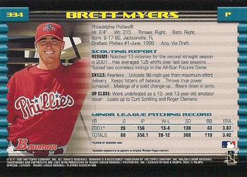 2002 Bowman - Gold #334 Brett Myers  Back