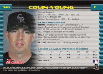2002 Bowman - Gold #346 Colin Young  Back