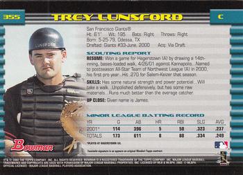 2002 Bowman - Gold #355 Trey Lunsford  Back