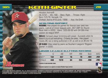 2002 Bowman - Gold #385 Keith Ginter  Back