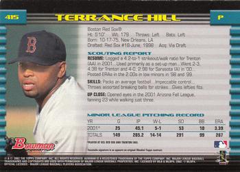 2002 Bowman - Gold #415 Terrance Hill  Back