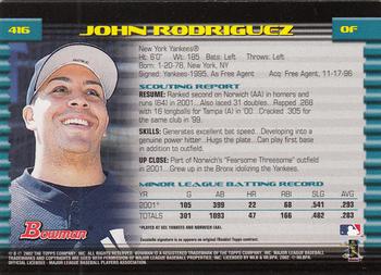 2002 Bowman - Gold #416 John Rodriguez  Back