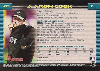 2002 Bowman - Gold #435 Aaron Cook  Back