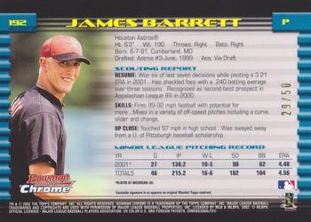 2002 Bowman Chrome - Gold Refractors #192 James Barrett  Back