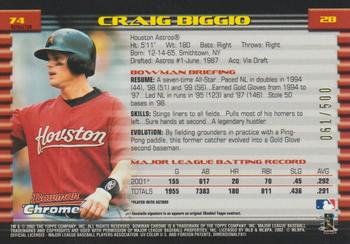 2002 Bowman Chrome - Refractors #74 Craig Biggio  Back