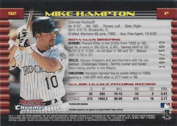 2002 Bowman Chrome - Refractors #92 Mike Hampton  Back