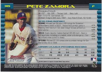 2002 Bowman Chrome - Refractors #319 Pete Zamora  Back
