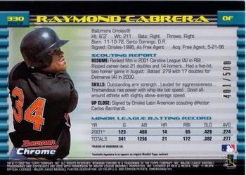 2002 Bowman Chrome - Refractors #330 Raymond Cabrera  Back