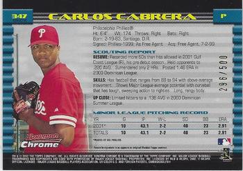 2002 Bowman Chrome - Refractors #347 Carlos Cabrera  Back