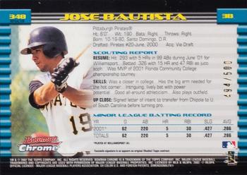 2002 Bowman Chrome - Refractors #348 Jose Bautista  Back
