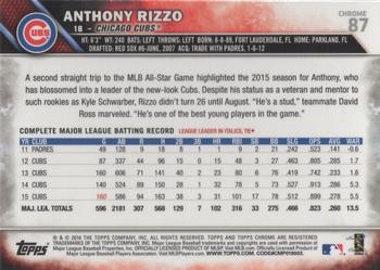 2016 Topps Chrome - Sepia Refractor #87 Anthony Rizzo Back