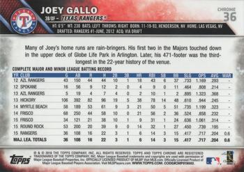 2016 Topps Chrome - Pink Refractor #36 Joey Gallo Back