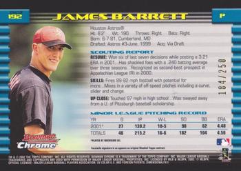 2002 Bowman Chrome - X-Fractors #192 James Barrett  Back